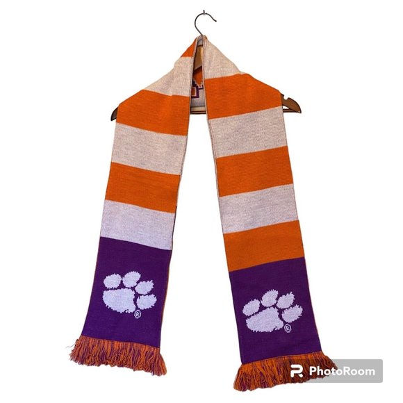 Clemson Tigers Purple Orange White Men's Scarf 7.5x63 Inches Ruffneck Scaves - Picture 1 of 6